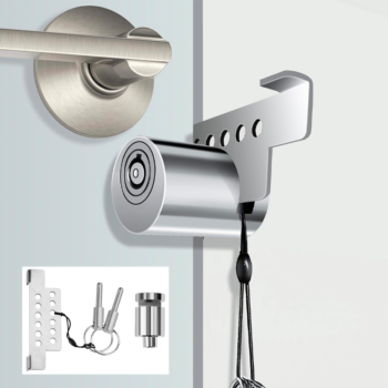 Portable Door Lock with Key, for Home/Travel Security, Temporary No-Drill Locking Device with Key